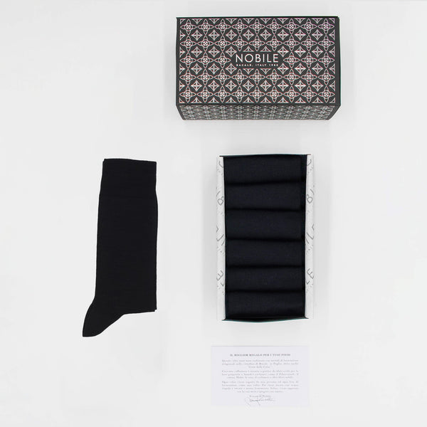 Short Socks Box in Pure Mulberry Silk - 6 Pairs Black