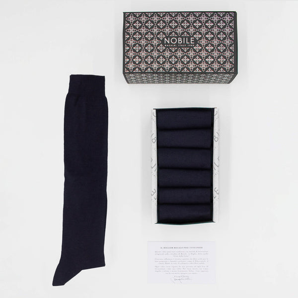 Box of Long Socks in Pure Mulberry Silk - 6 Pairs Blue