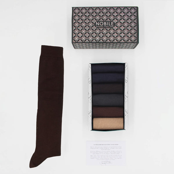 Box of Long Socks in Pure Mulberry Silk - 6 Pairs Mixed Colors