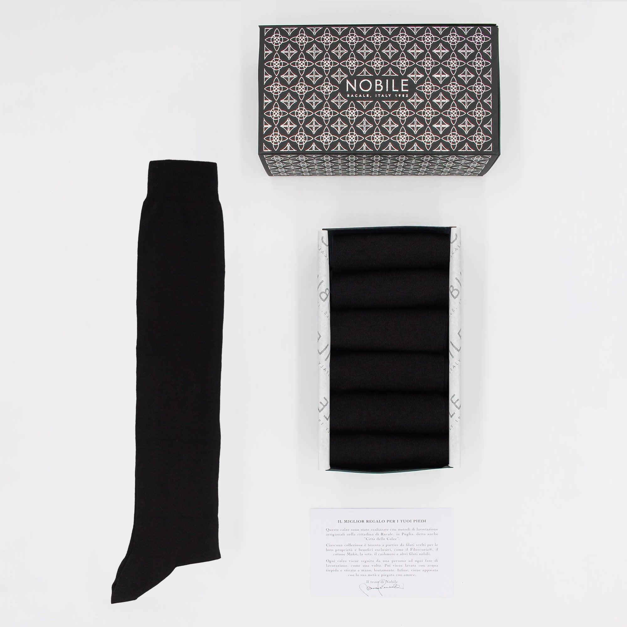Box of Long Socks in Pure Mulberry Silk - 6 Pairs Black