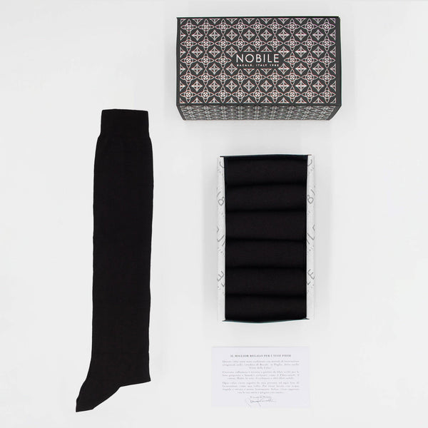 Box of Long Socks in Pure Mulberry Silk - 6 Pairs Black