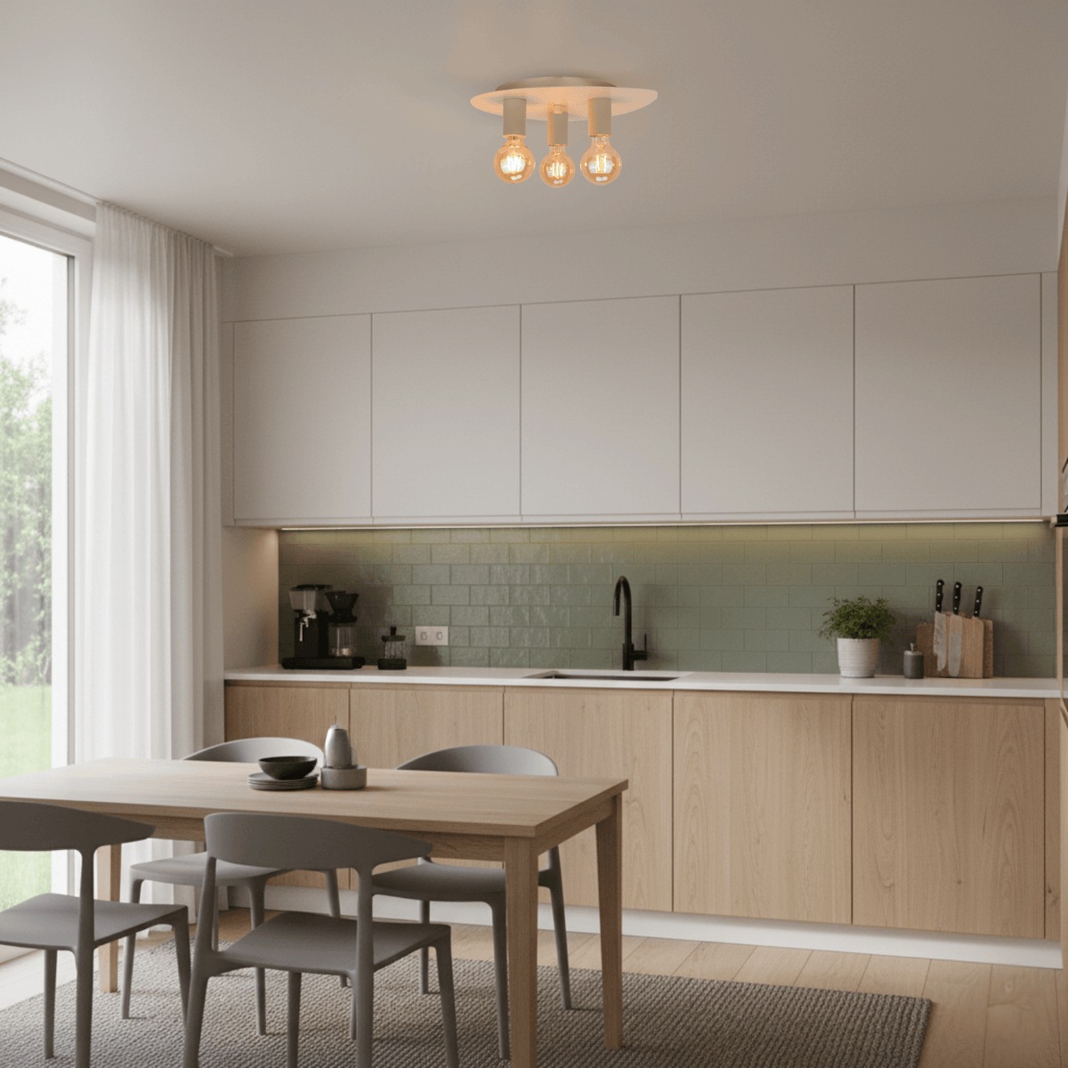 Drie-lichts plafondlamp – Chericoni Colorato – groen metaal – modern