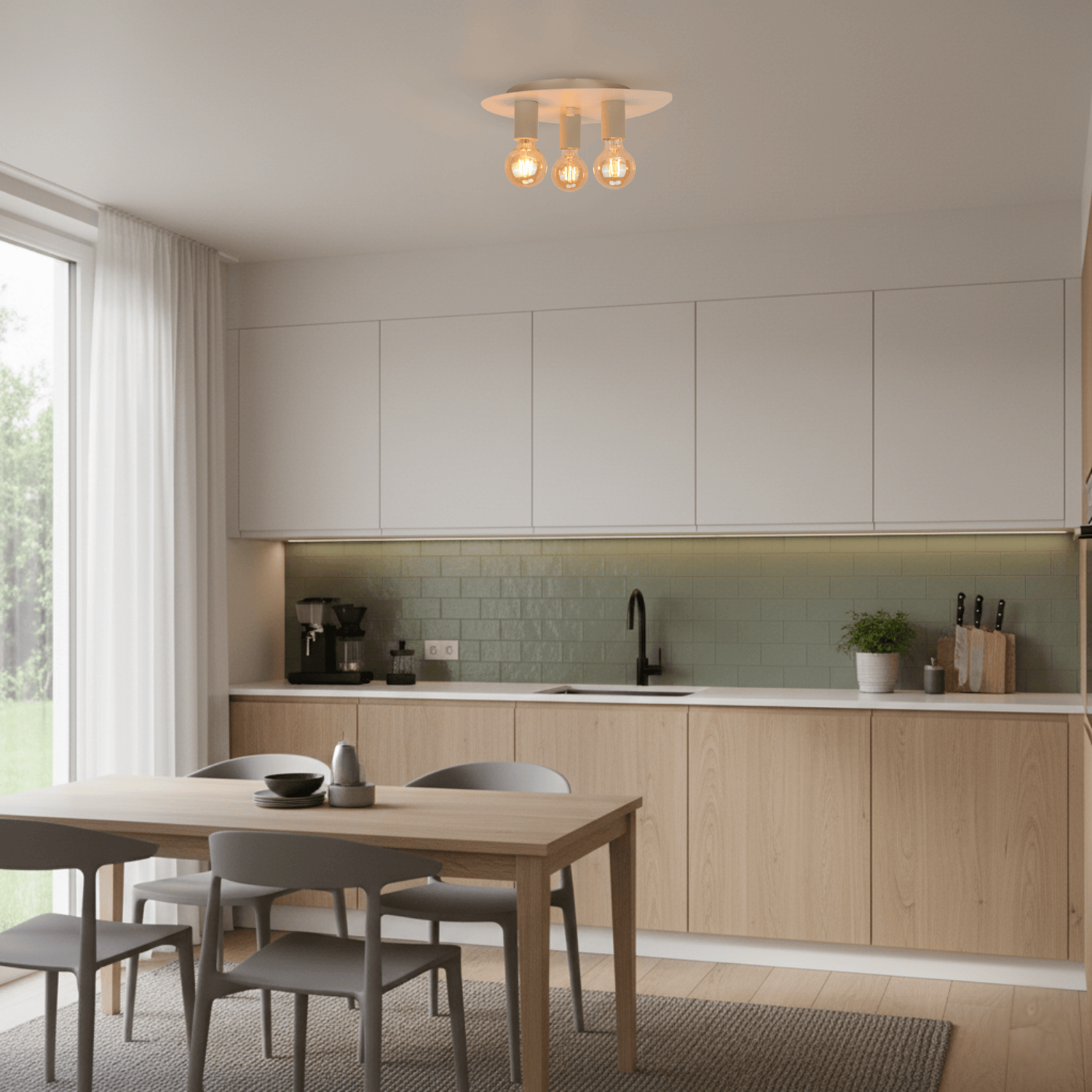 Drie-lichts plafondlamp – Chericoni Colorato – groen metaal – modern