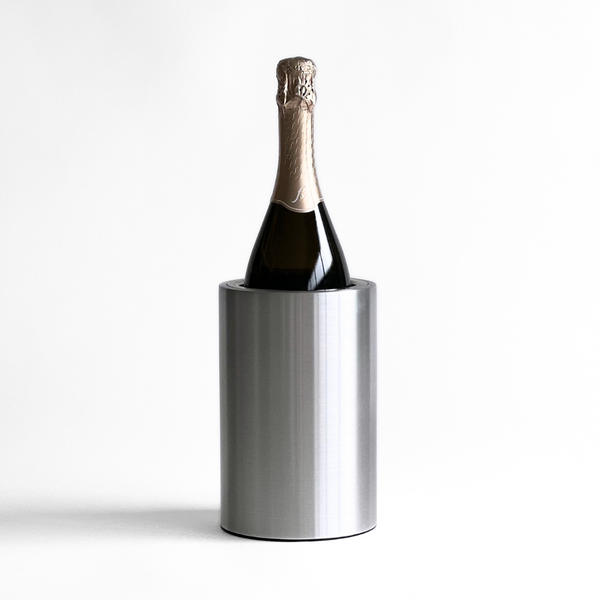 Coolenator silver classic design wine cooler with a bottle of wine