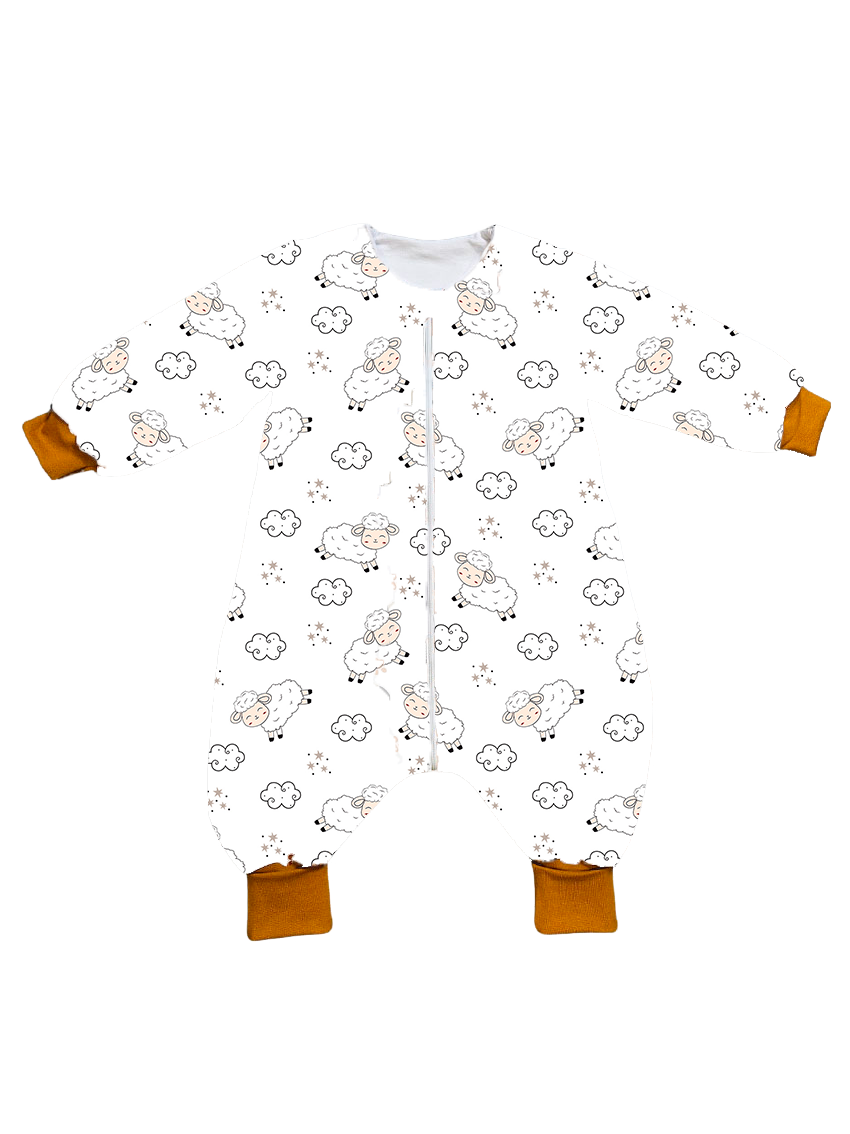 Muslin sleeping bag with legs, sleeves, and filling - Sleepy sheep