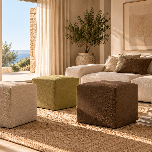 DADO TEX 42, Pouf Poggiapiedi in Cotone con Zip 42x42 h42