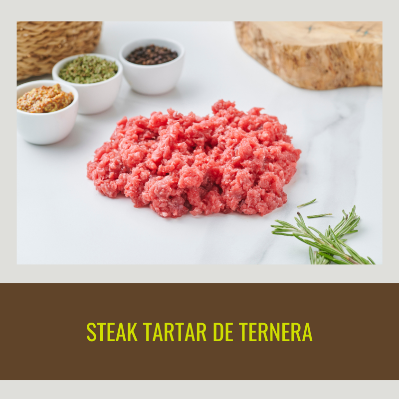 Comprar 4 Steak Tartar de solomillo de añoja cortado a cuchillo (150g/ud.)