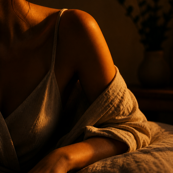 Woman relaxing beside a lit CocoBee Sunset Candle