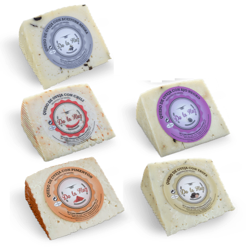 Surtido 5 Cuñas de 250g: Trufa Negra, Pimentón Ahumado, Ajo Negro, Aceituna Negra y Chili.