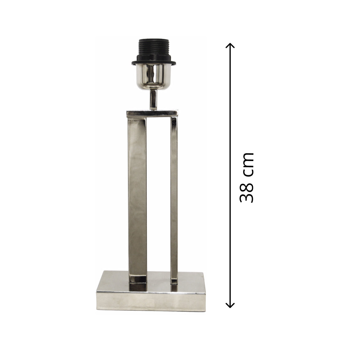 Hochwertiger Lampenfuß Nickelfarben, 38 cm Höhe, minimalistisches Design mit E27-Sockel.