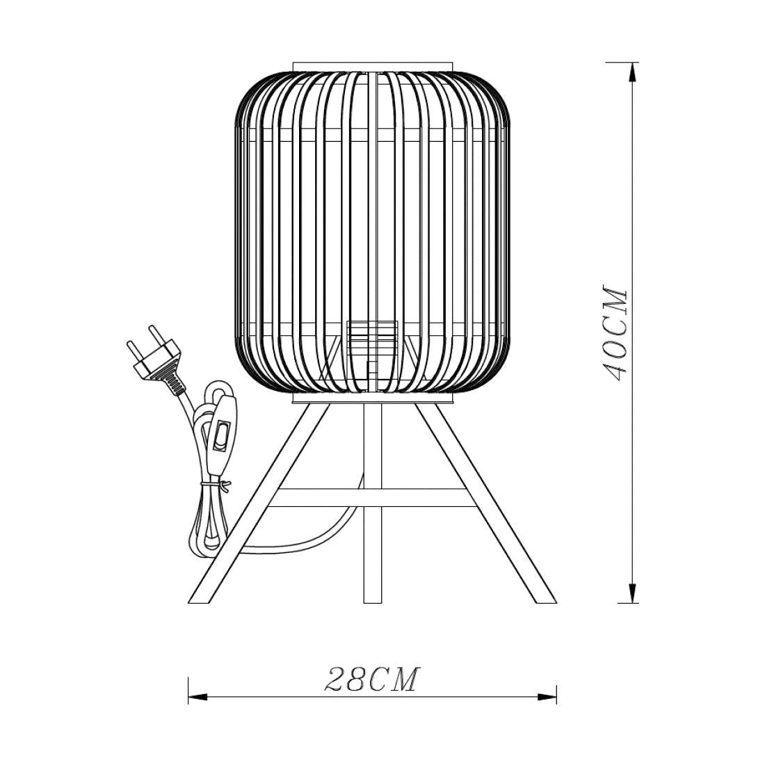 Technische tekening van de Various Woven tafellamp Ø22 cm met afmetingen en E27 fitting.