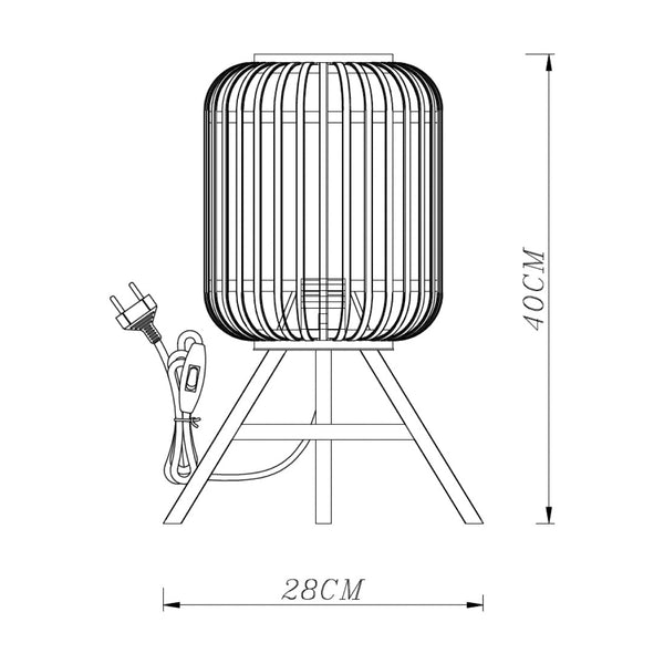 Technische tekening van de Various Woven tafellamp Ø22 cm met afmetingen en E27 fitting.