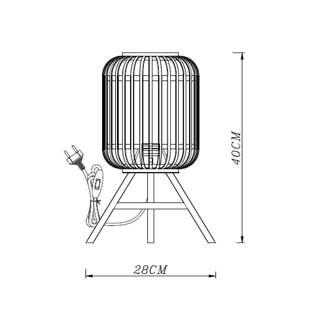 Various Table Lamp - Rattan Shade - Ø22cm - Total Height 42cm - Metal Tripod - Stylish Table Lamp