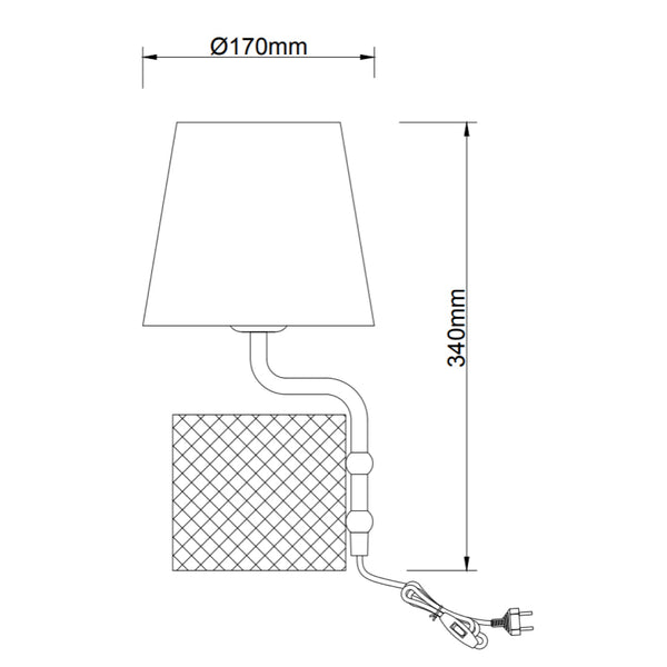 Technische tekening van de Various Nachtkastlamp met afmetingen en E27 fitting.