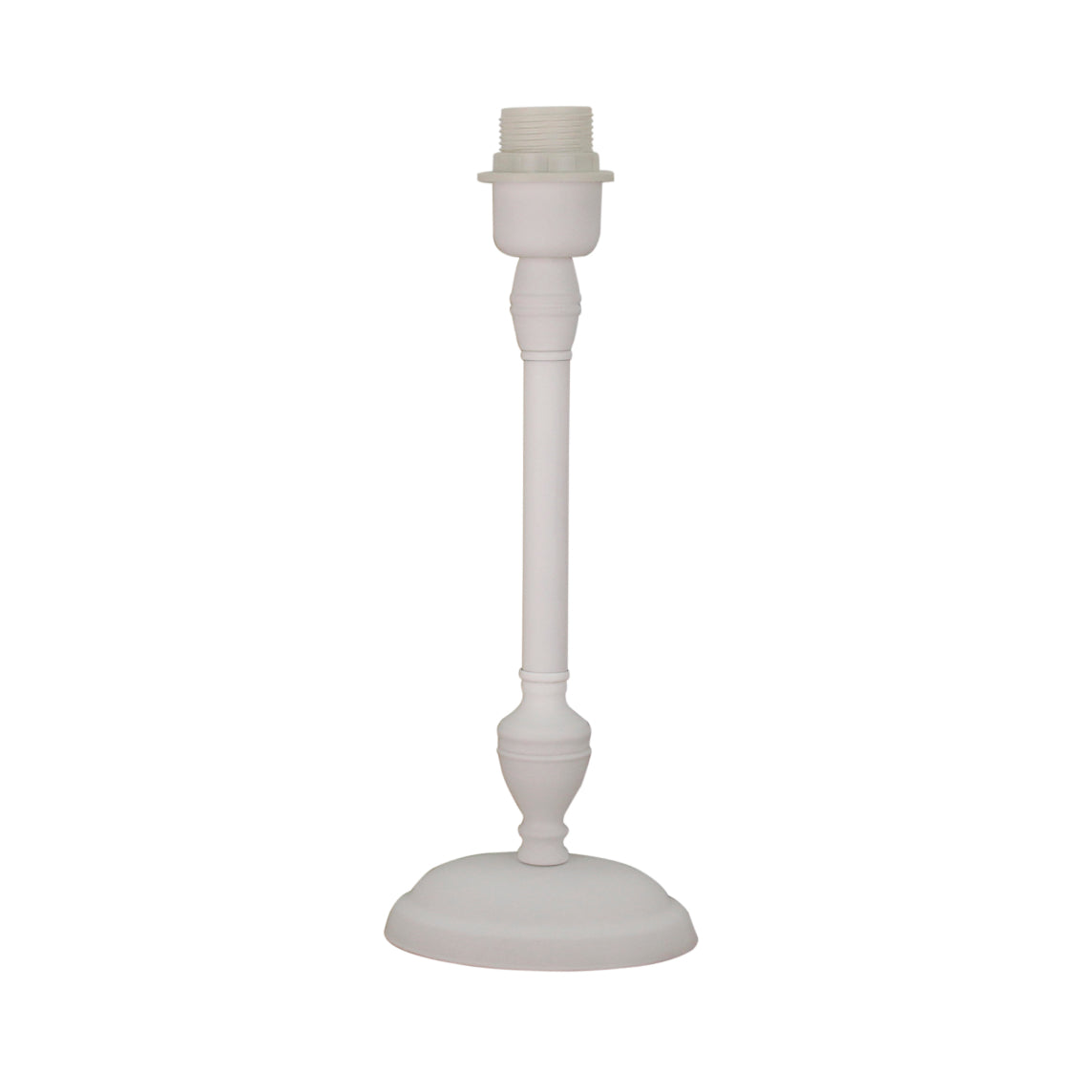 Weißer Lampenfuß aus Metall, 35 cm hoch mit E27-Fassung, schlicht und vielseitig kombinierbar.