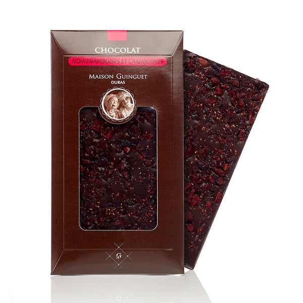 Barre de chocolat noir aux framboises et canneberges noires