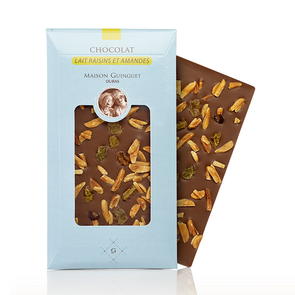 Barre de chocolat au lait avec RAISINS et AMANDES