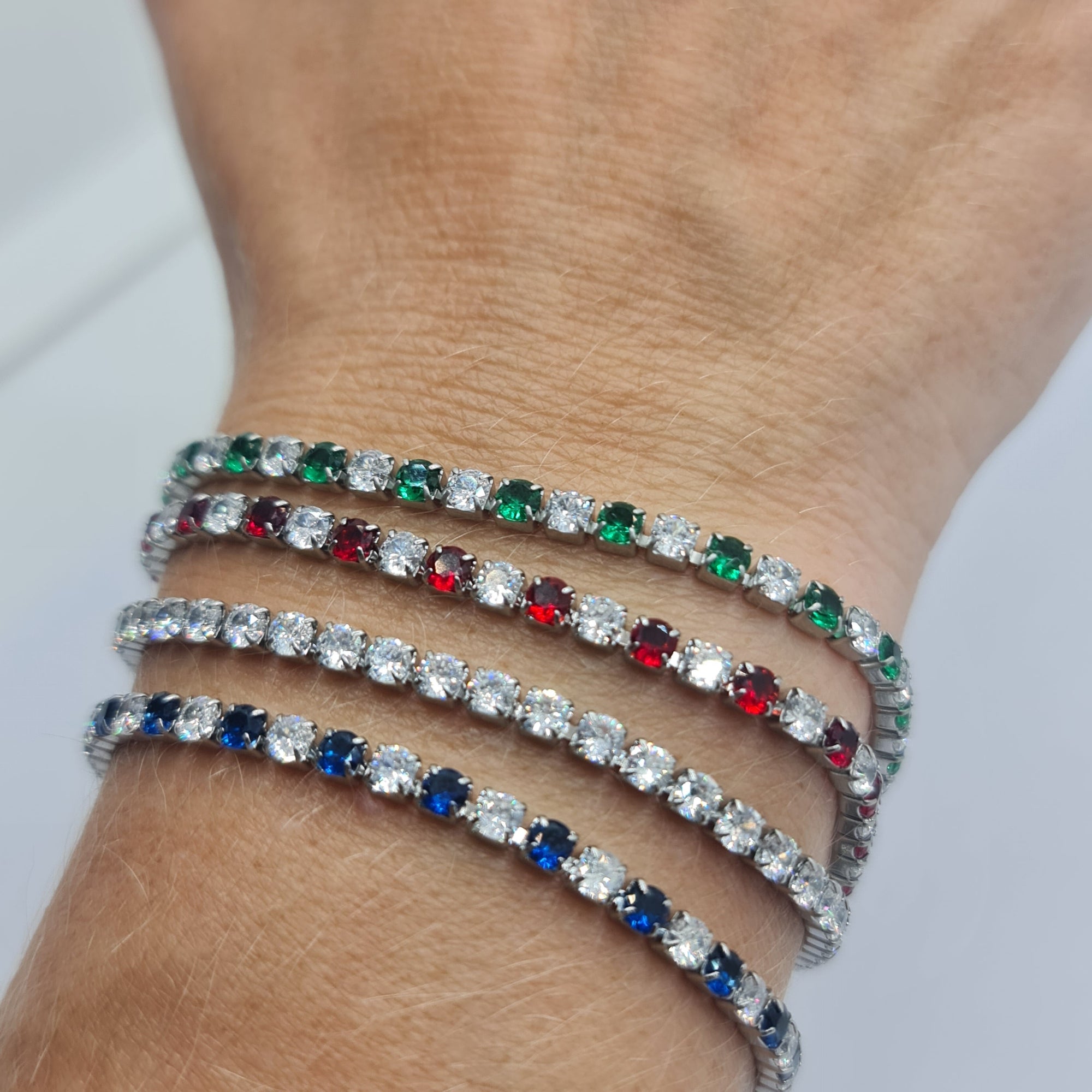 BRACCIALE ACCIAIO TENNIS E ZIRCONI BIANCHI MM 3,00 CHIUSURA A SCORRERE