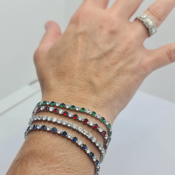 STEEL TENNIS BRACELET WITH WHITE AND GREEN ZIRCONIA MM 3.00 SLIDING CLOSURE
