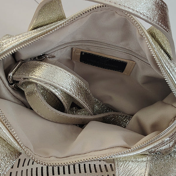 TINA - Perforated leather handbag in latte