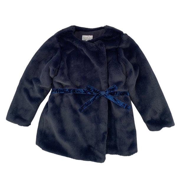 BLUE FAUX FUR COAT WITH VELVET BELT