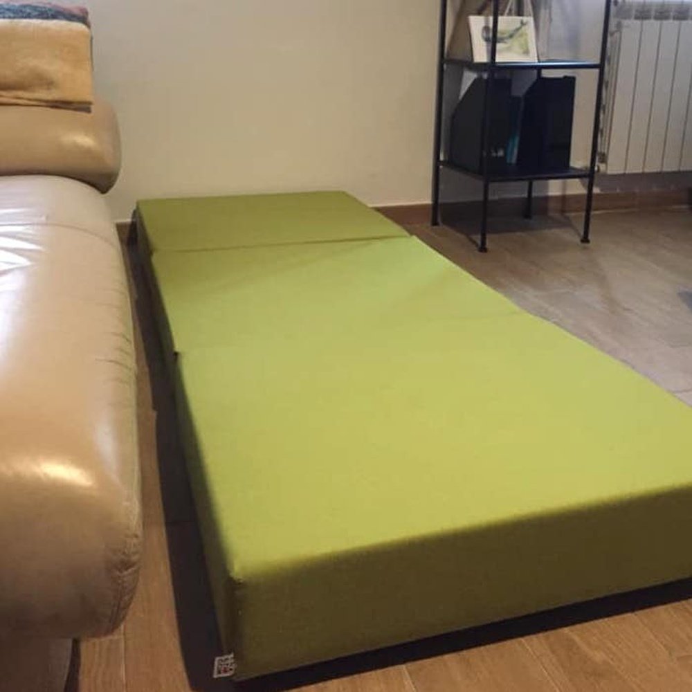 TOUF GREEN, Pouf Letto Base Verde e Copri Pouf 70x63