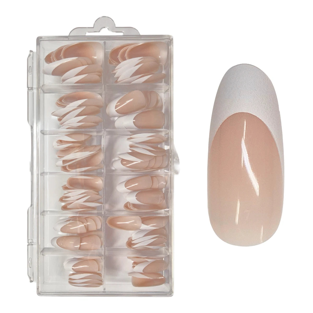 Press-On Fullcover Tips - Classy French – Nude - Almond (120 pcs)