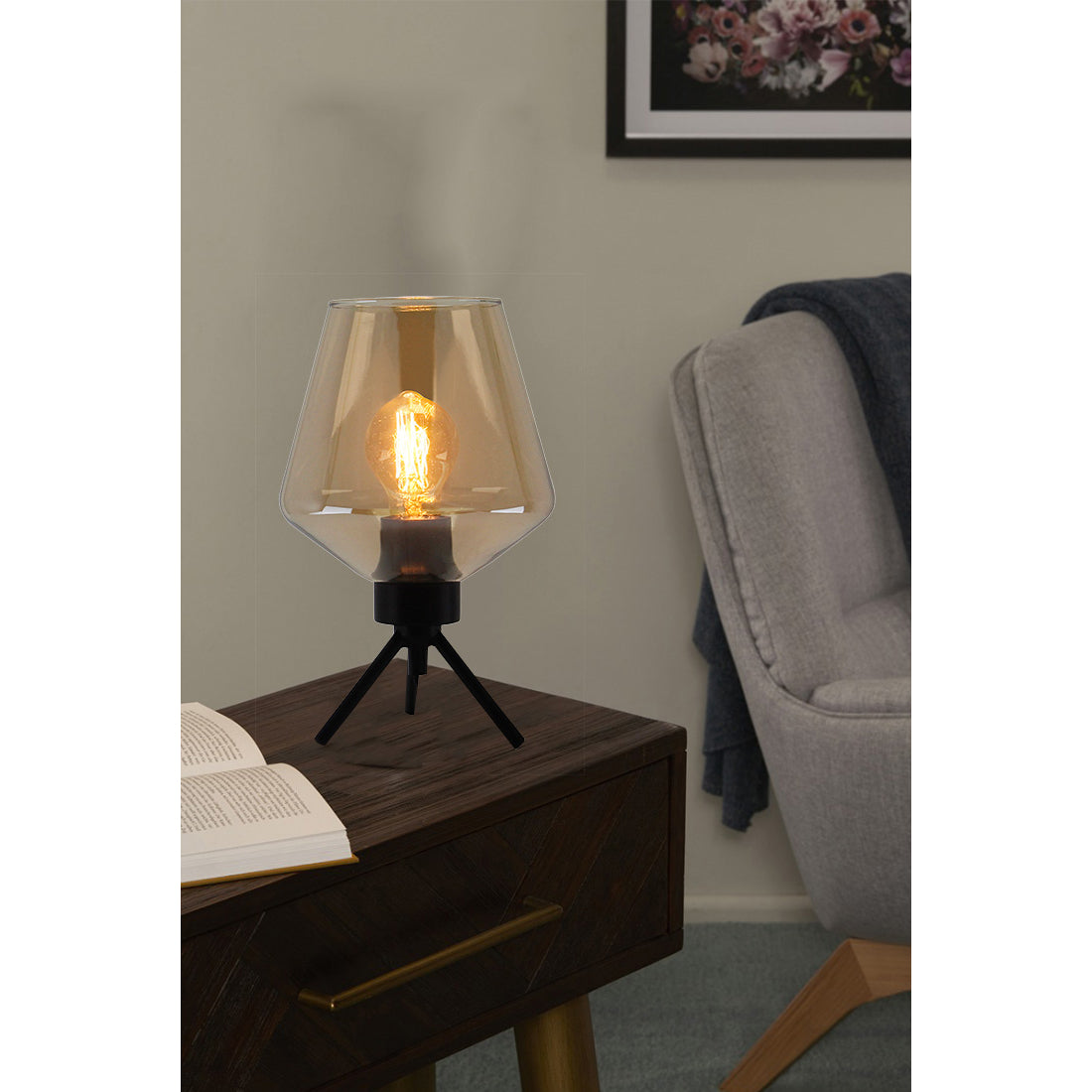 Various Tris Tischlampe mit schwarzem Amberglas und E27-Fassung