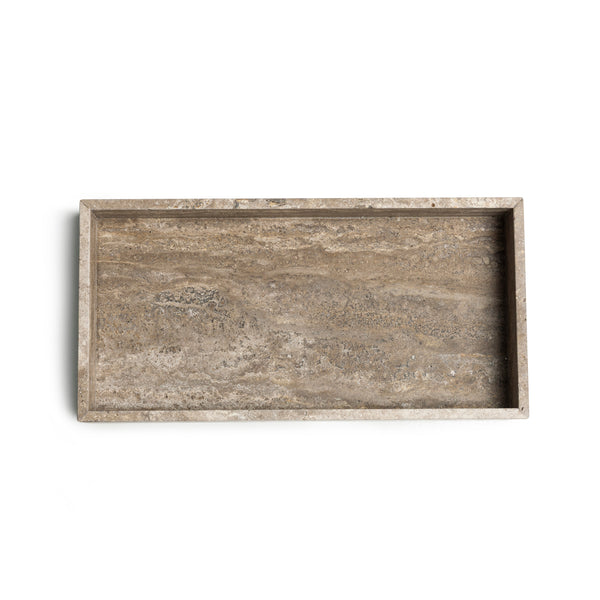 Vassoio in marmo con bordo 40x20x5cm Travertino titanio