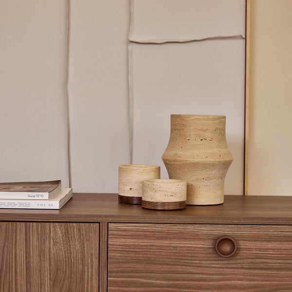 Travertine Candle Holder M Ø9.5x6.5cm incl. Wooden Base