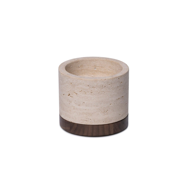 Držač svijeća od travertina M Ø9.5x6.5cm s drvenom podlogom