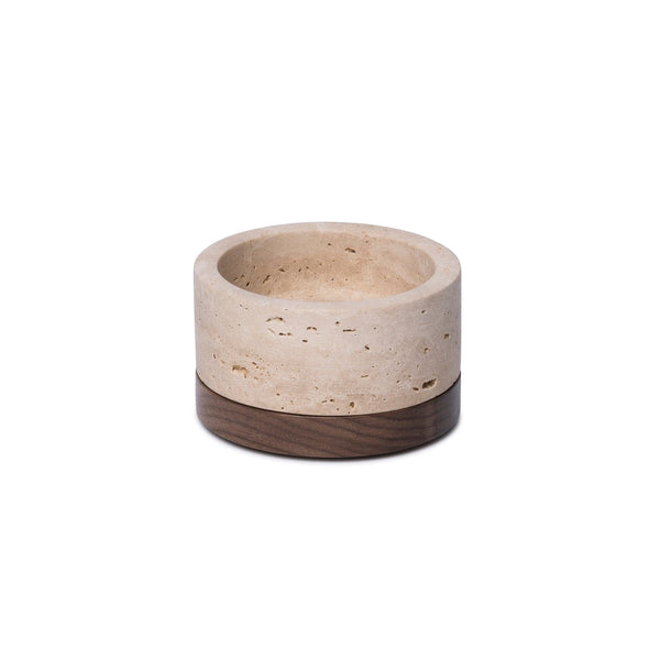 Portacandele in Travertino S Ø9.5x4cm incl. Piatto in Legno
