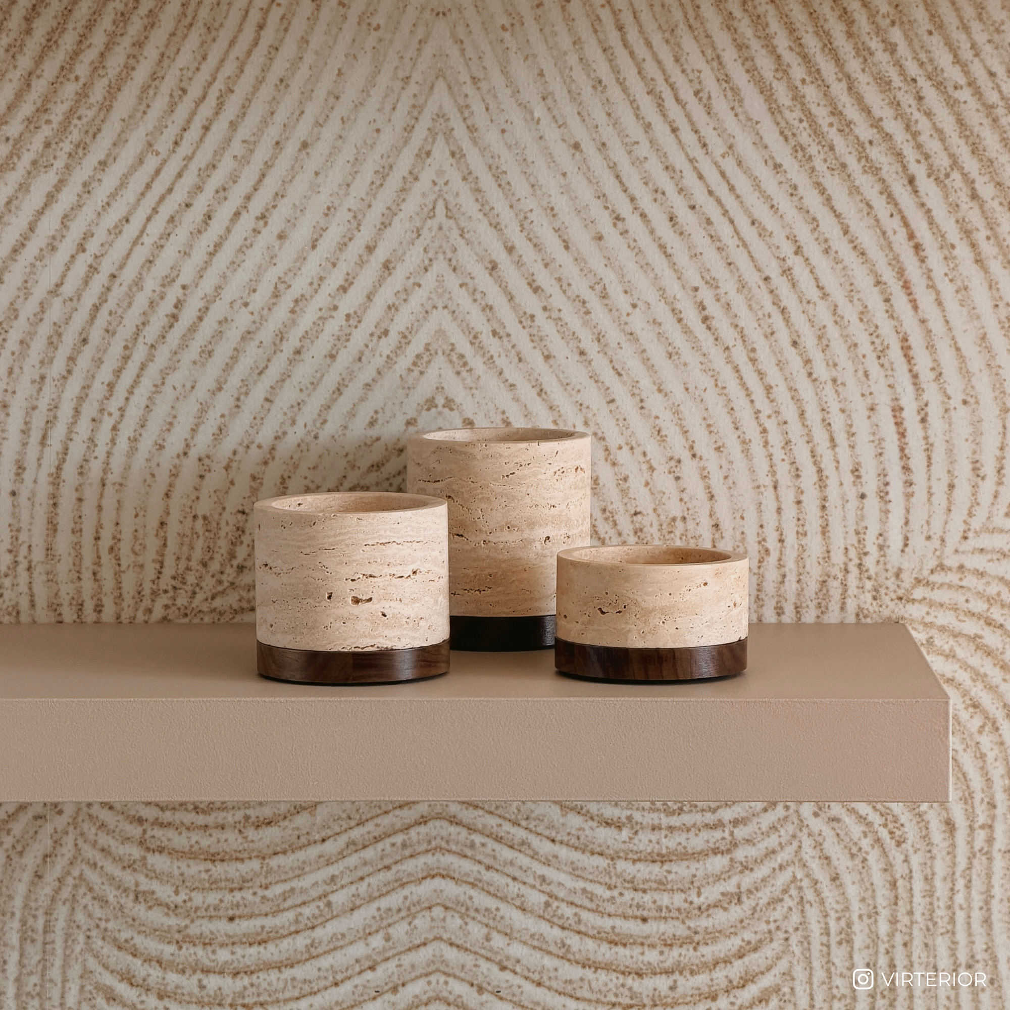 Travertine Candle Holder M Ø9.5x6.5cm incl. Wooden Base