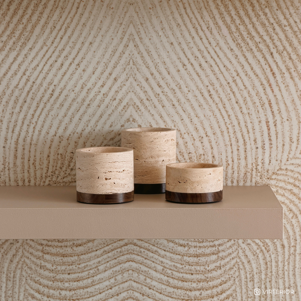 Travertine Candle Holder M Ø9.5x6.5cm incl. Wooden Base