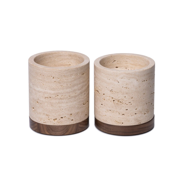 Travertine Candle Holder L Ø9.5x9cm incl. Wooden Base