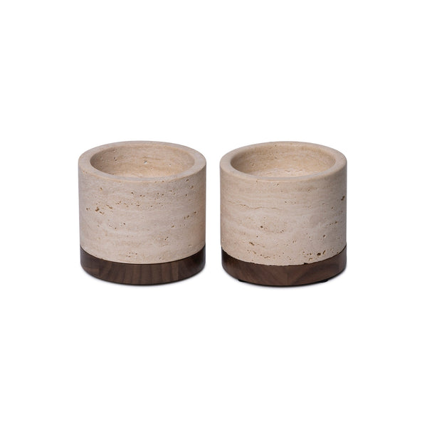 Travertine Candle Holder M Ø9.5x6.5cm incl. Wooden Base
