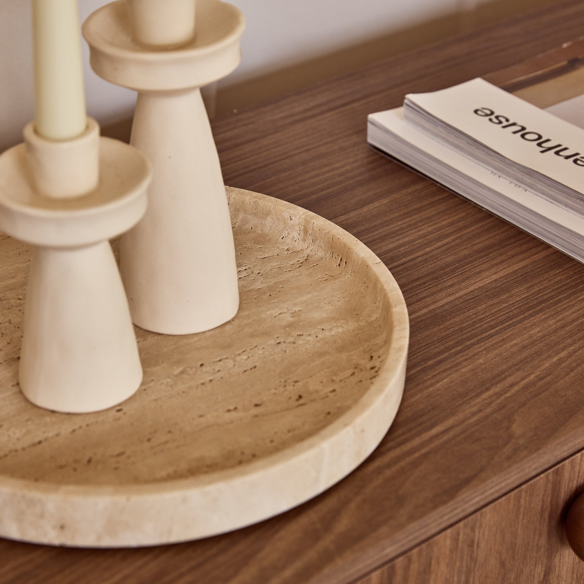 Round Travertine Tray with Edge Ø30cm