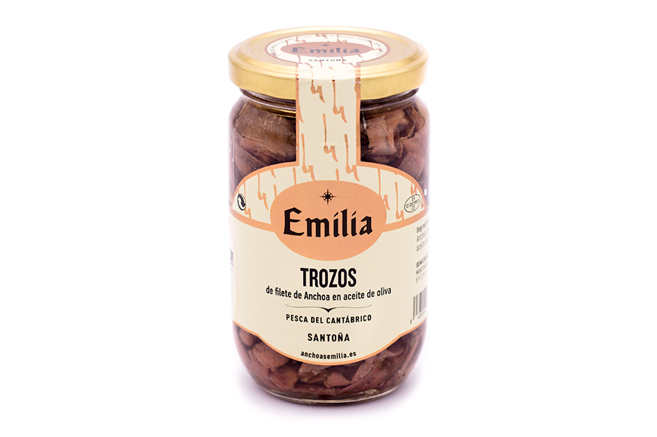 Lot of 6 jars 305 g. Anchovy pieces in olive oil - Fish from the Cantabrian Sea