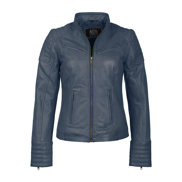Donkerblauwe damesjas leder