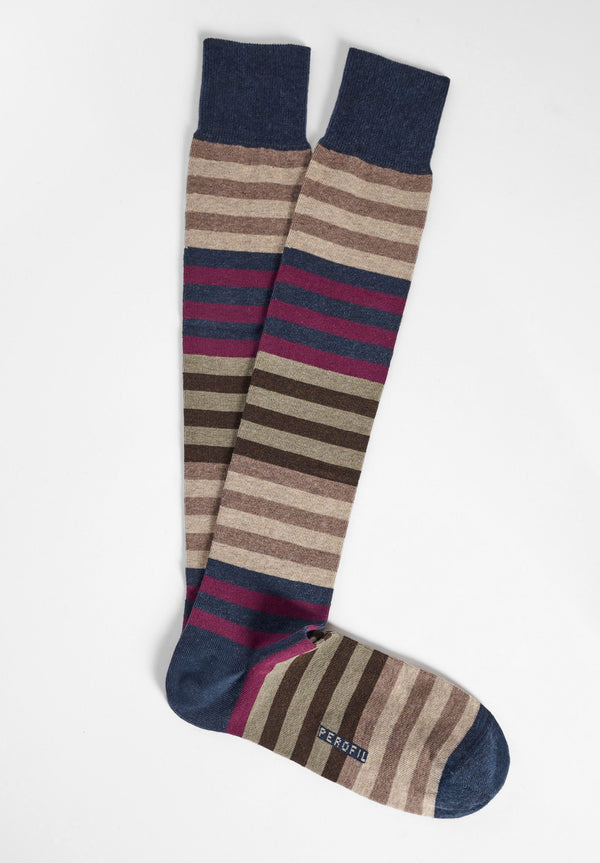 Chaussette longue rayée bleue