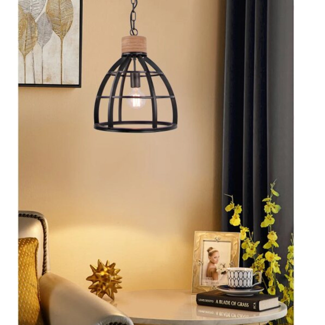 Lampada a sospensione Various Frame – 1-bulbo – Ø34 cm – Nera – Design Moderno e Industriale – E27