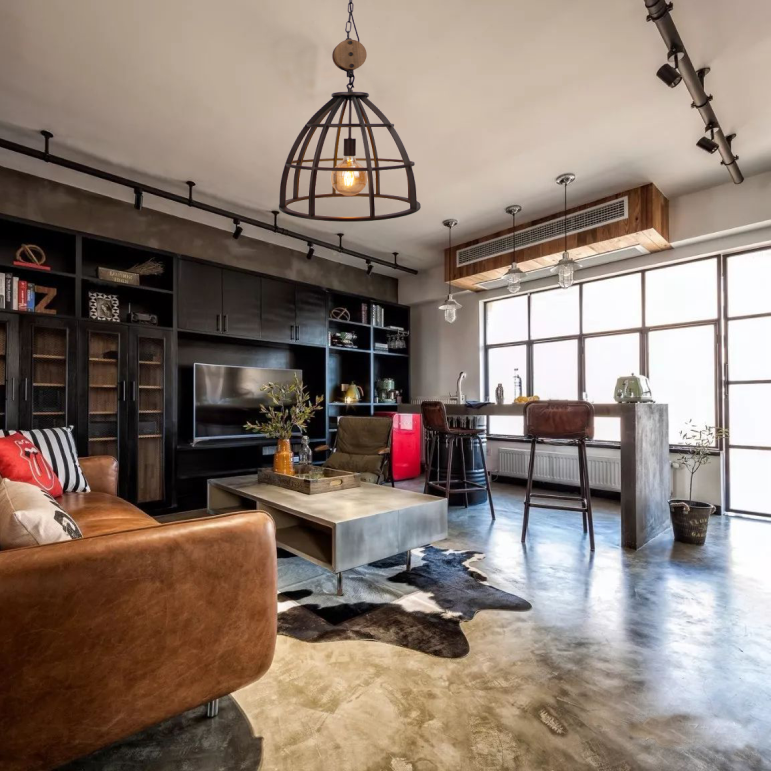 Various Frame Pendant Light – 1-bulb – Ø47 cm – E27 – Black with Wood