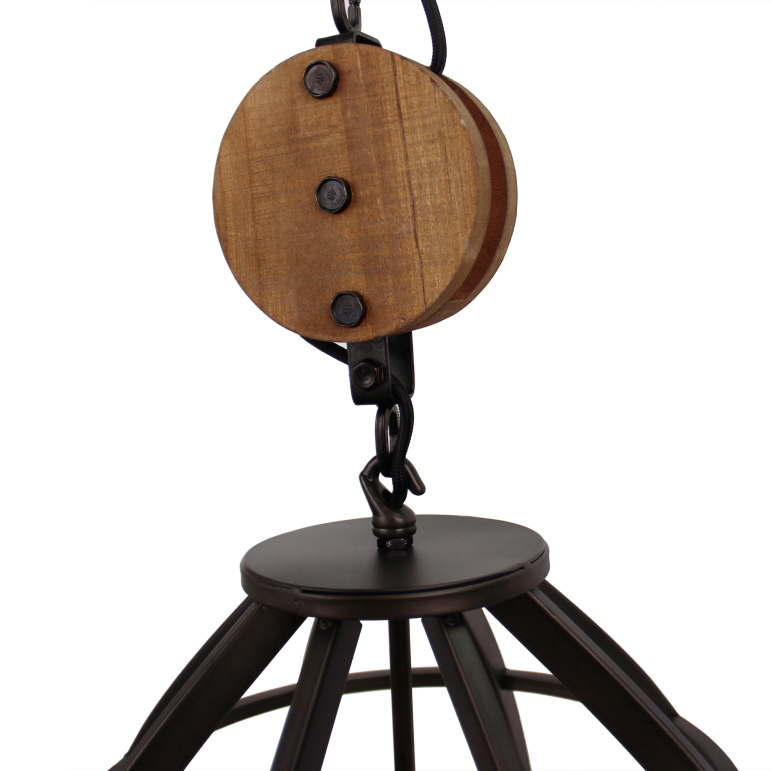 Various Frame Pendant Light – 1-bulb – Ø47 cm – E27 – Black with Wood