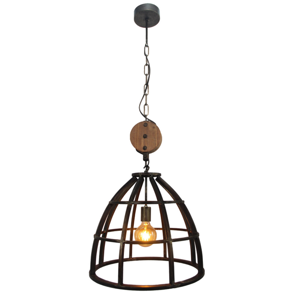 Various Frame Pendant Light – 1-bulb – Ø47 cm – E27 – Black with Wood