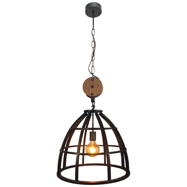 Various Frame Pendant Light – 1-bulb – Ø47 cm – E27 – Black with Wood