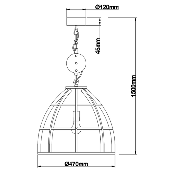 Various Frame Pendant Light – 1-bulb – Ø47 cm – E27 – Black with Wood