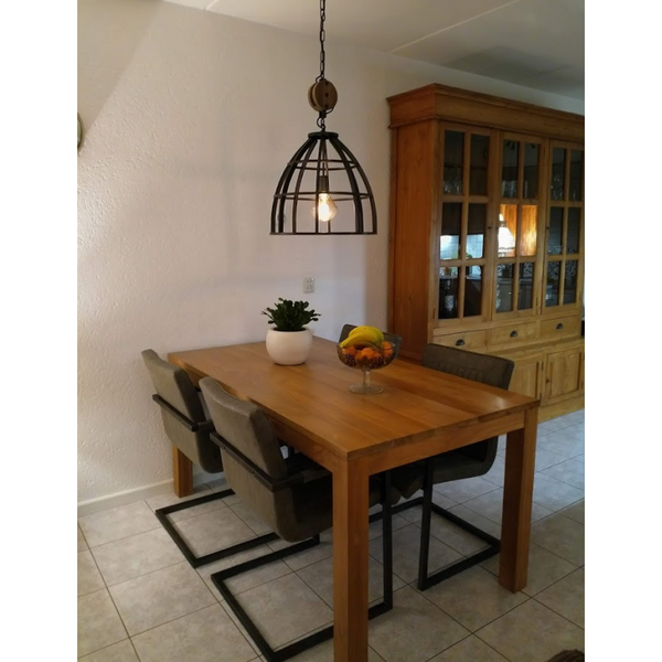 Various Frame Pendant Light – 1-bulb – Ø47 cm – E27 – Black with Wood