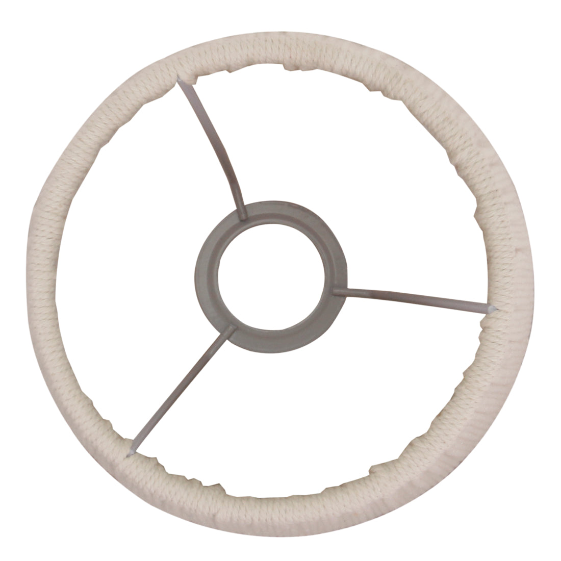 Bovenaanzicht van de beige geweven lampenkap met E27-fittinghouder.