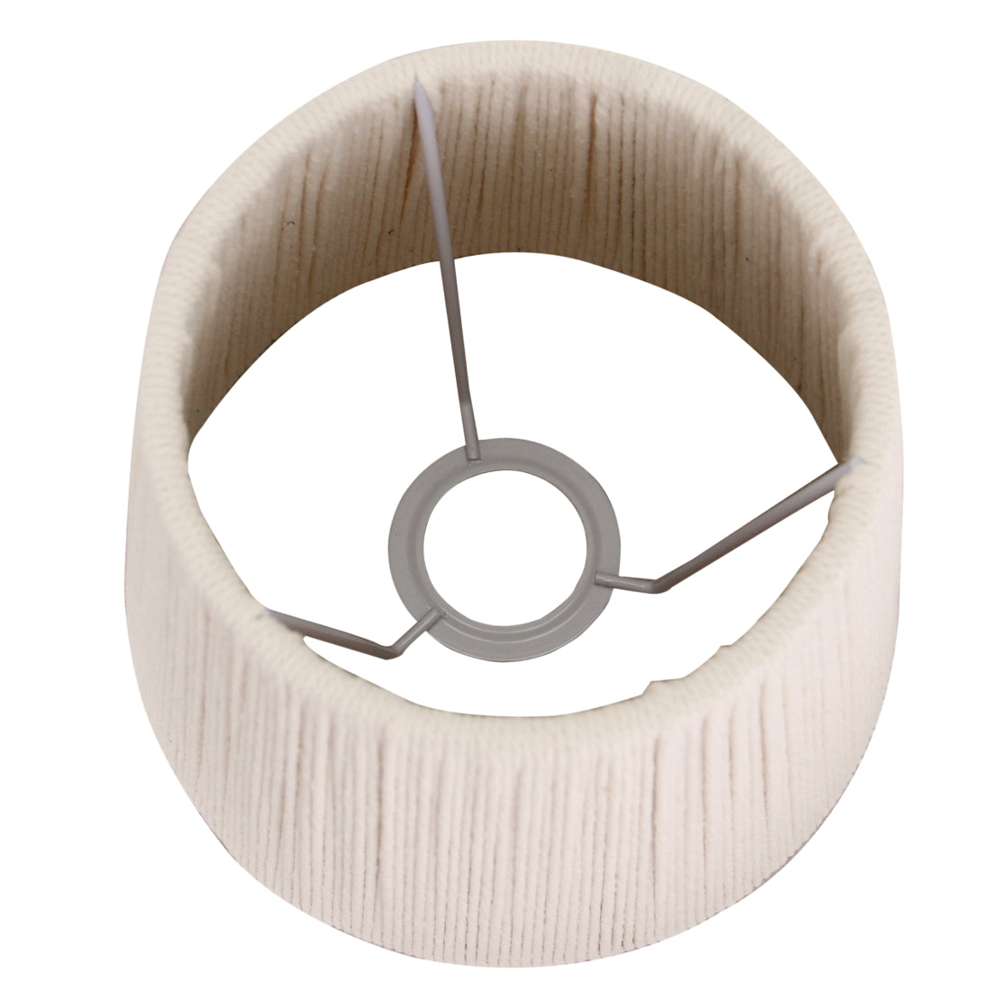 Zijaanzicht van de witte katoenen kap die zorgt voor een zachte lichtfiltering.