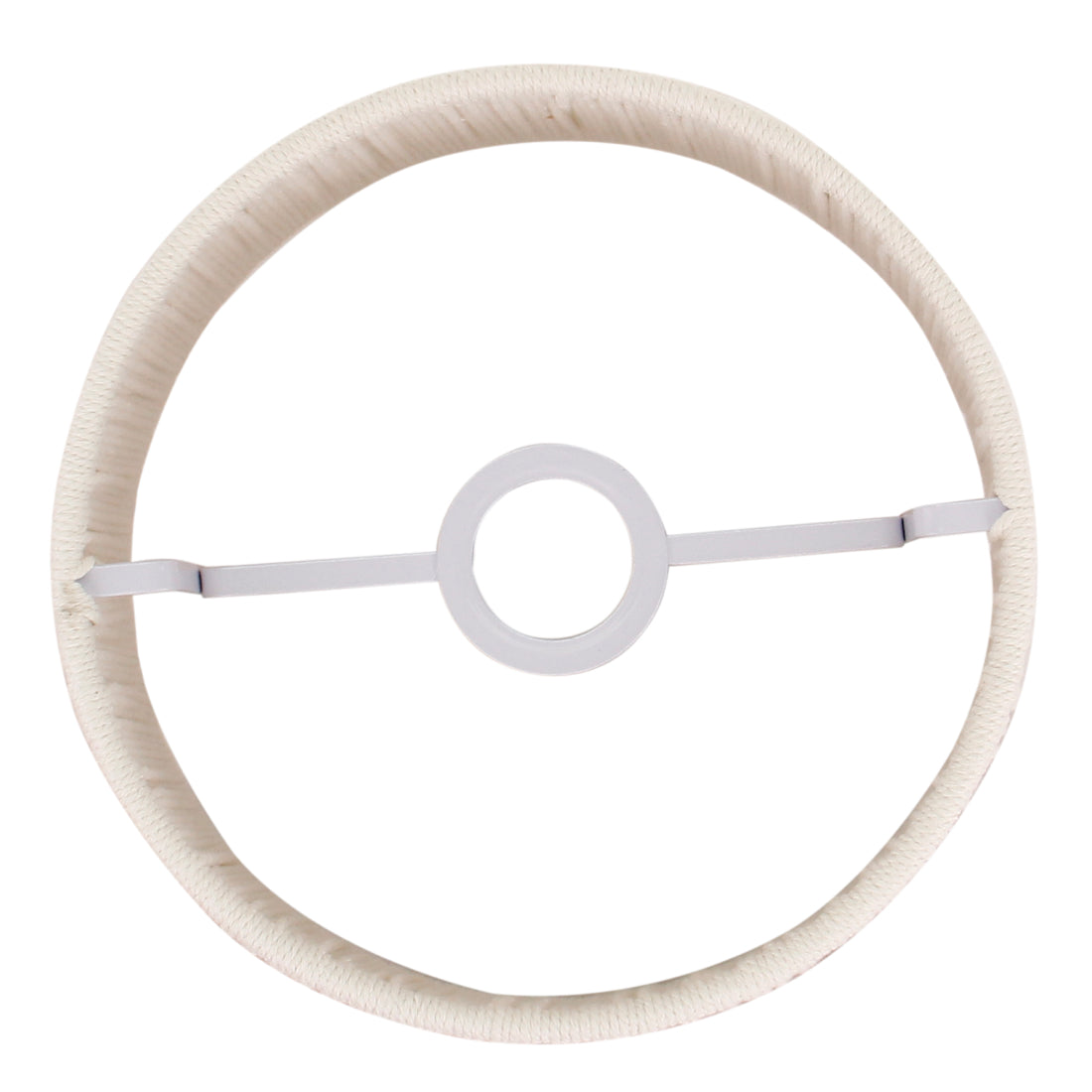 Bovenaanzicht van de beige geweven lampenkap met E27-fittinghouder.